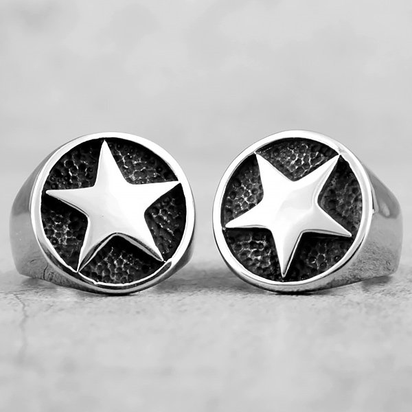 Front view of Lucky Pentagon Star Ring – Silver with star symbol, stainless steel